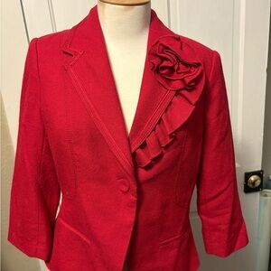 White House Black Market Red Ruffle Blazer